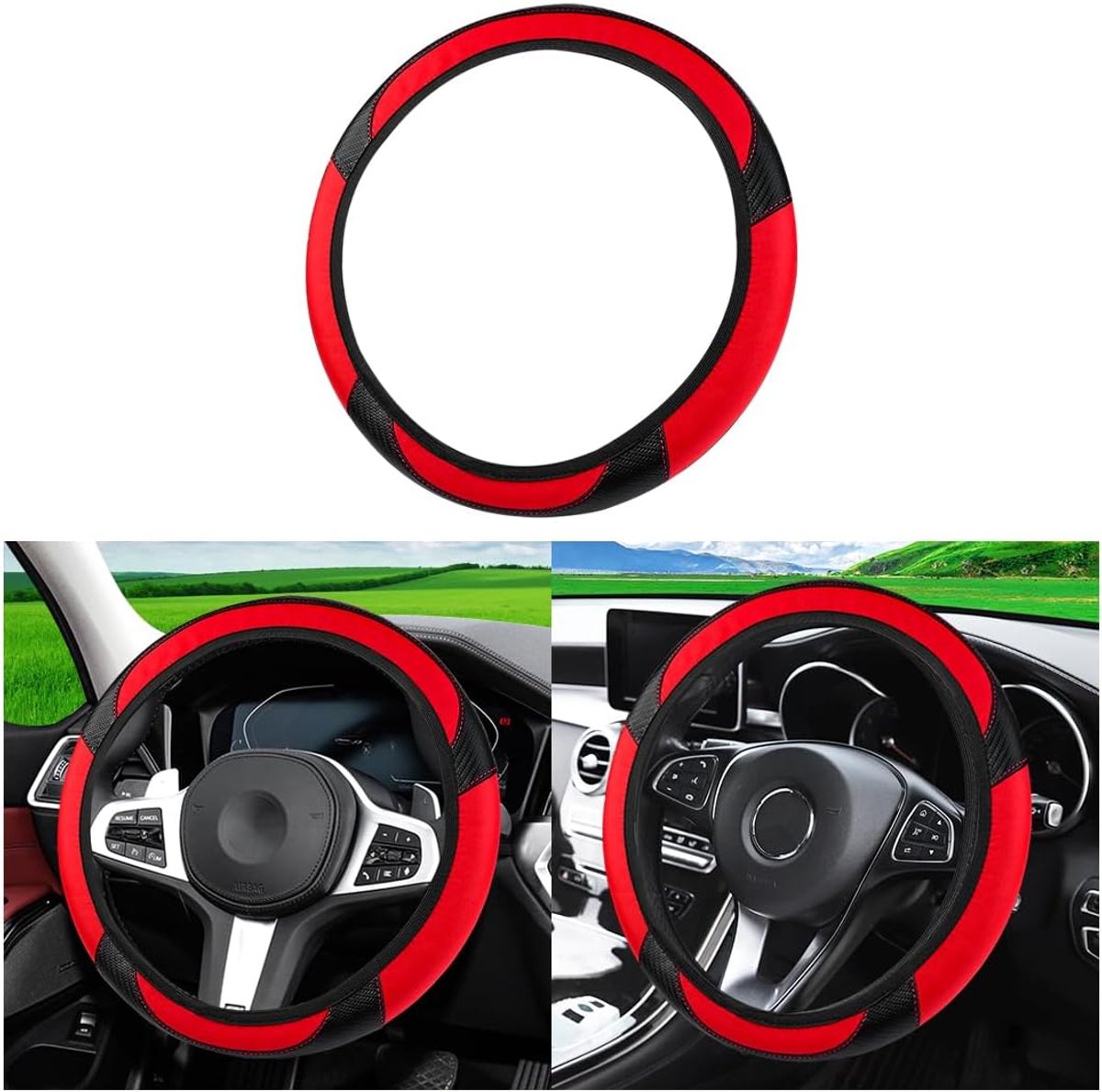 SnelShoppen - Stuurwielhoes Auto, Microfiber Lederen Stuurwielbeschermer, Antislip, Ademend, Duurzaam, Universele Stuurwielbeschermer voor de meeste T