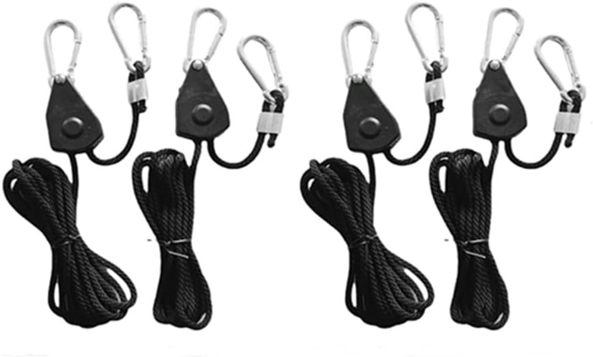 SnelShoppen - 4 Stuks Touw Hangers Met Ratchet en Haak, Nylon Touw, Verstelbaar Voor Makkelijk Ophangen, Veilig Liften, Tuin, Feest, Camping