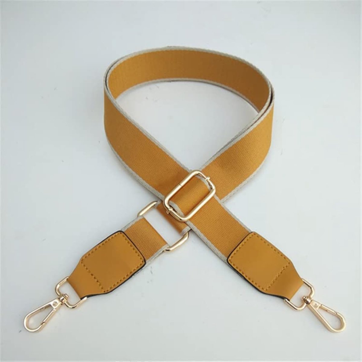 SnelShoppen - Verstelbare Schouderband 3.8 cm Breed, Vervangende Tasband 80-130 cm, Schouderriem met Gouden Karabijnhaak, Voor Dames en Heren, Geel, D