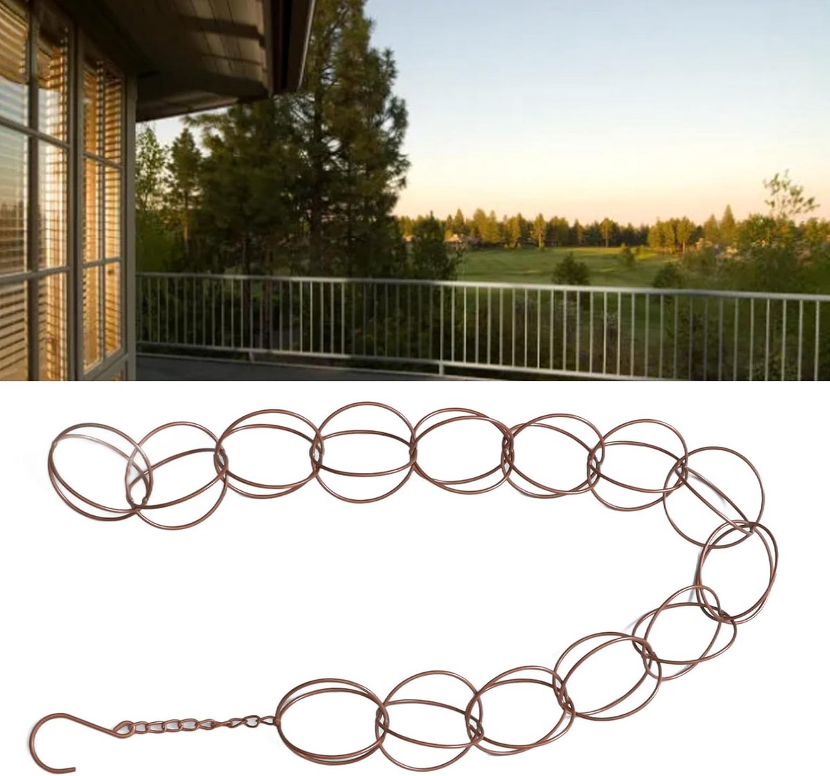 SnelShoppen - Metal Rain Chain met Haak, Elegante Windgong Hangende Regenketting voor Balkon, Patio, Tuin, Stijlvolle Afvoeroplossing