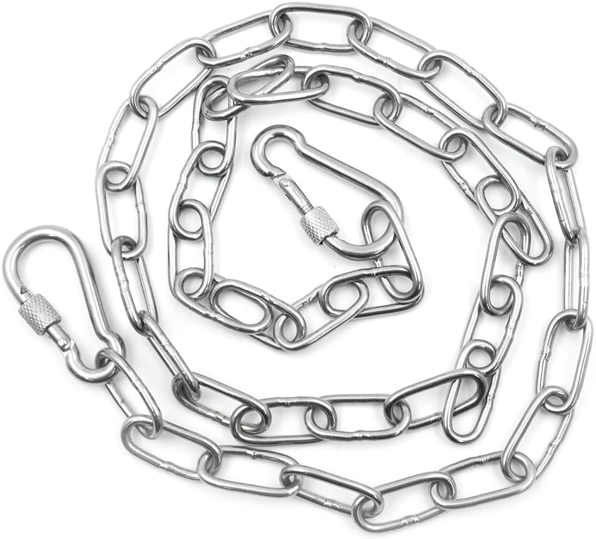 SnelShoppen - 40 Inch RVS Poort Ketting Lock met Karabiners aan Beide Einden, Duurzaam en Weerbestendig voor Tuinhekken, Dierenkooien, Paarden, Geiten