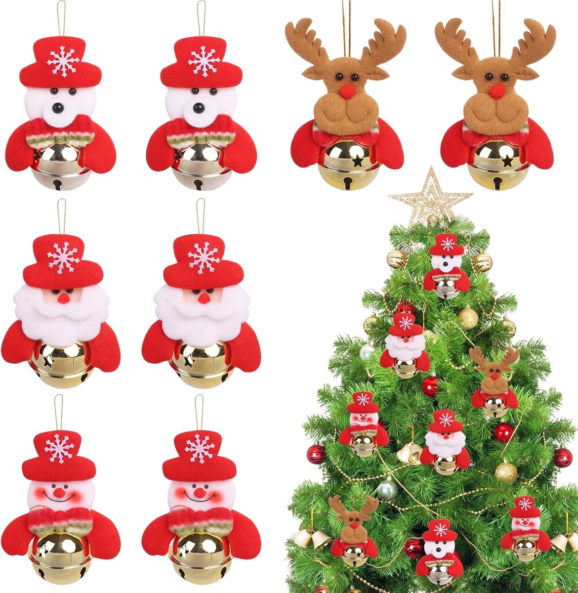 SnelShoppen - Grote Kerstbel Ornamenten voor de Kerstboom - 8 Stuks Jingle Bells - Decoraties voor Feesten, Knutselen en Vakantiepartijen - Ideaal voo
