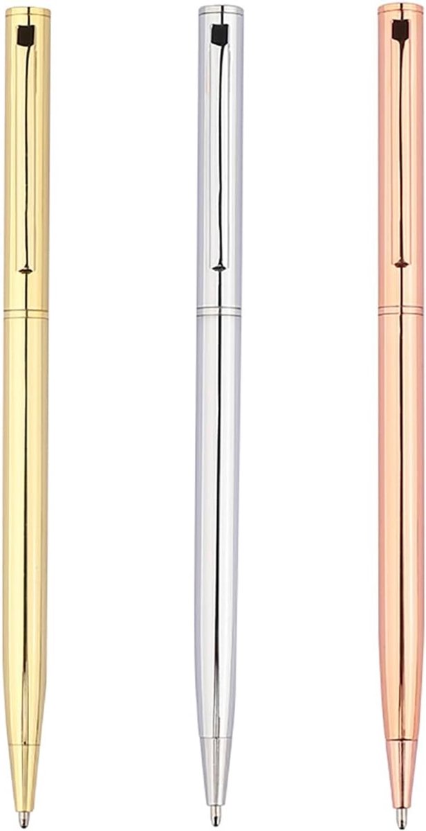 SnelShoppen - 3 Stuks Uittrekbare Balpen, Slanke Metalen Pennen, 1mm Medium Punt Zwarte Inkt, Multicolor, Perfect voor Thuis en Op Kantoor