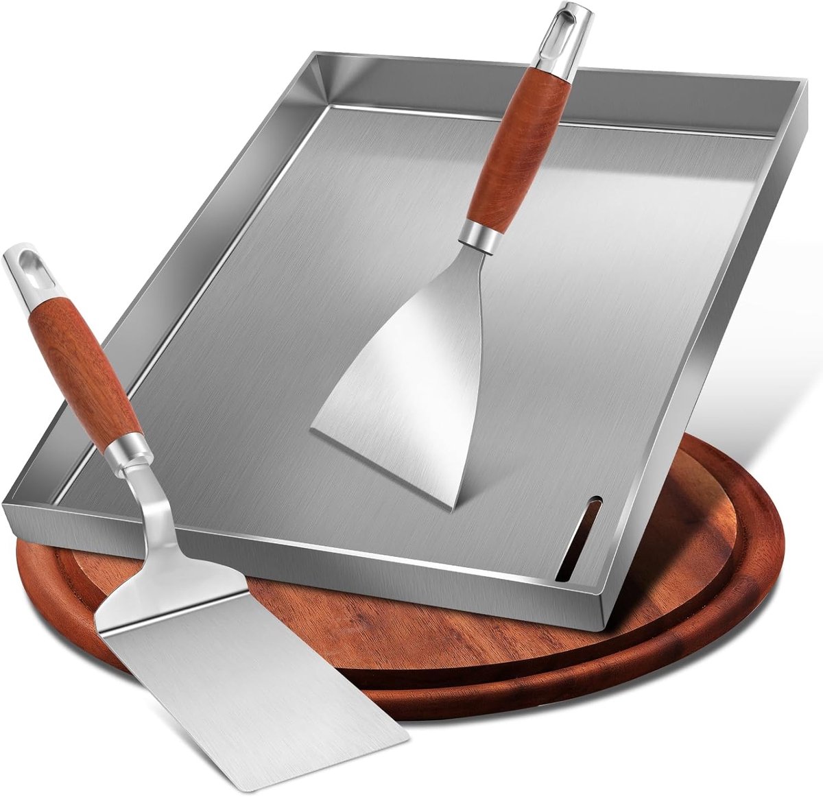 SnelShoppen - Premium Plancha Set met Grill Spatel, 30 x 40 cm, Roestvrij Staal, Universele Grillplaat voor Gas- en Houtskoolbarbecue, Stevige 4 mm Gr