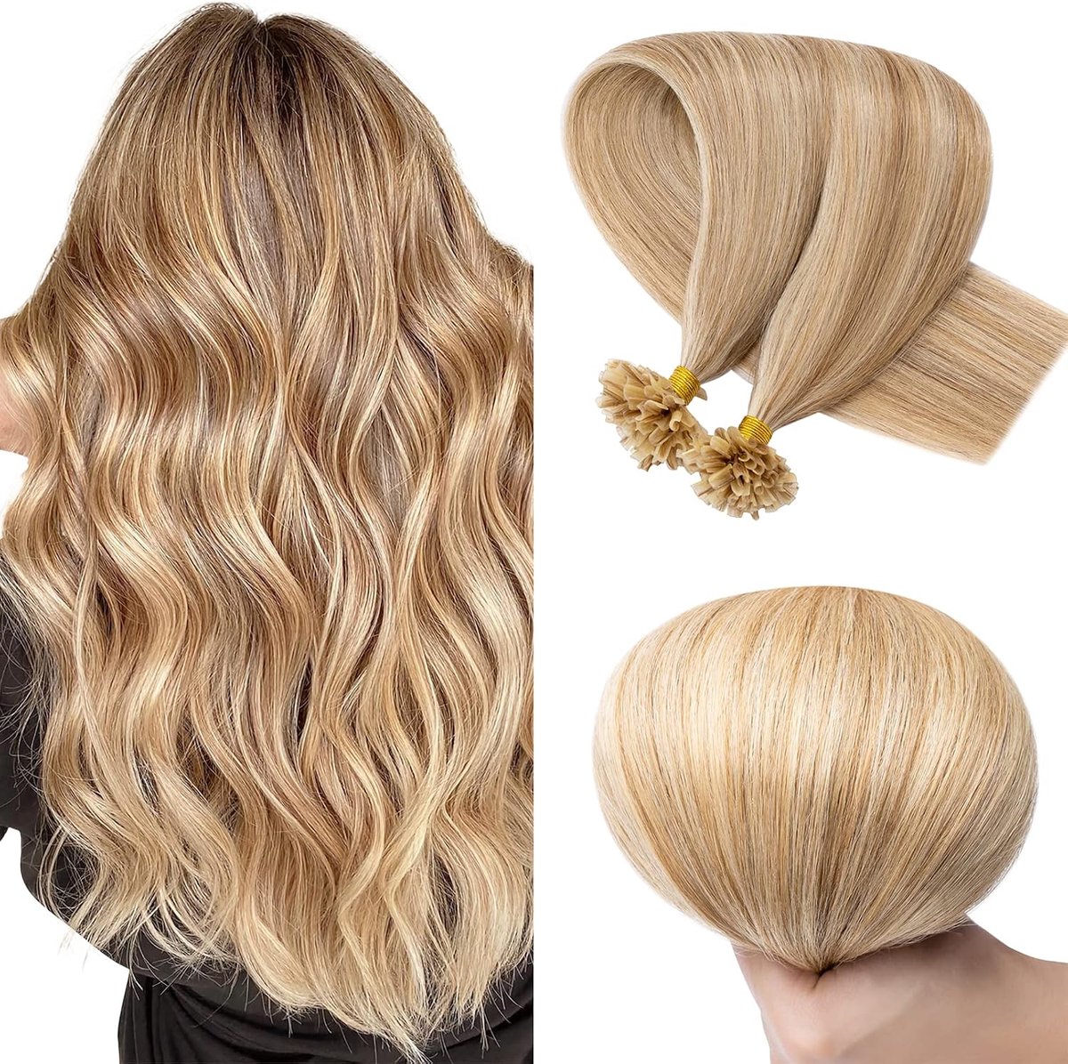 SnelShoppen - Keratine Haar Extensions 0.5g/Strengen U-Tip 100 Strengen 100% Remy Menselijk Haar Wit Bruin / Licht Blond #12p613 35 cm (50g)