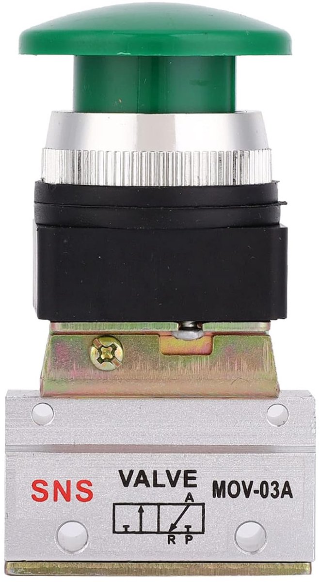 SnelShoppen - Pneumatische Mechanische Ventiel Met Drukknop 2 Positie 3 Weg Pneumatische Momentaire Mechanische Ventiel Groen Paddestoel Drukknop Scha
