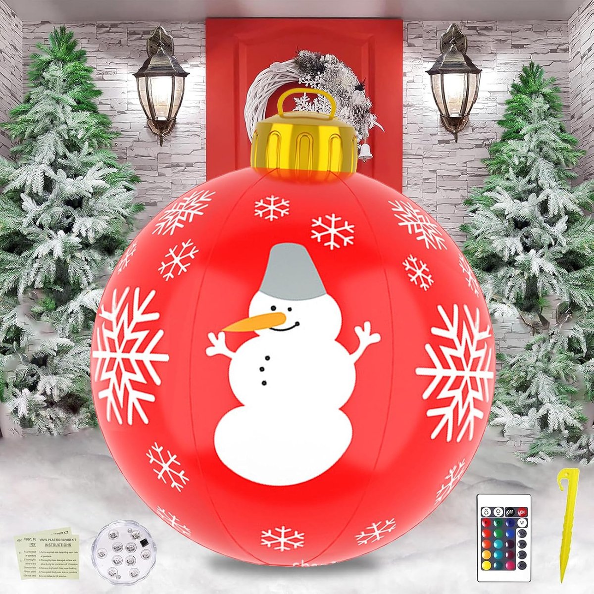 SnelShoppen - Opblaasbare Kerstballen 60 cm - Opblaasbare PVC Bal met Grondsteken en Pomp - Voor Tuin, Huis, Bruiloft, Buitendecoratie, Feestdagen