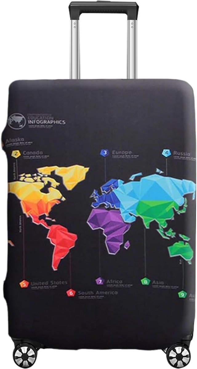 Beschermhoes voor Koffers met Wereldkaartpatroon - Elastische, Wasbare en Stofdichte Reisbescherming voor Luggage 25-28 Inch