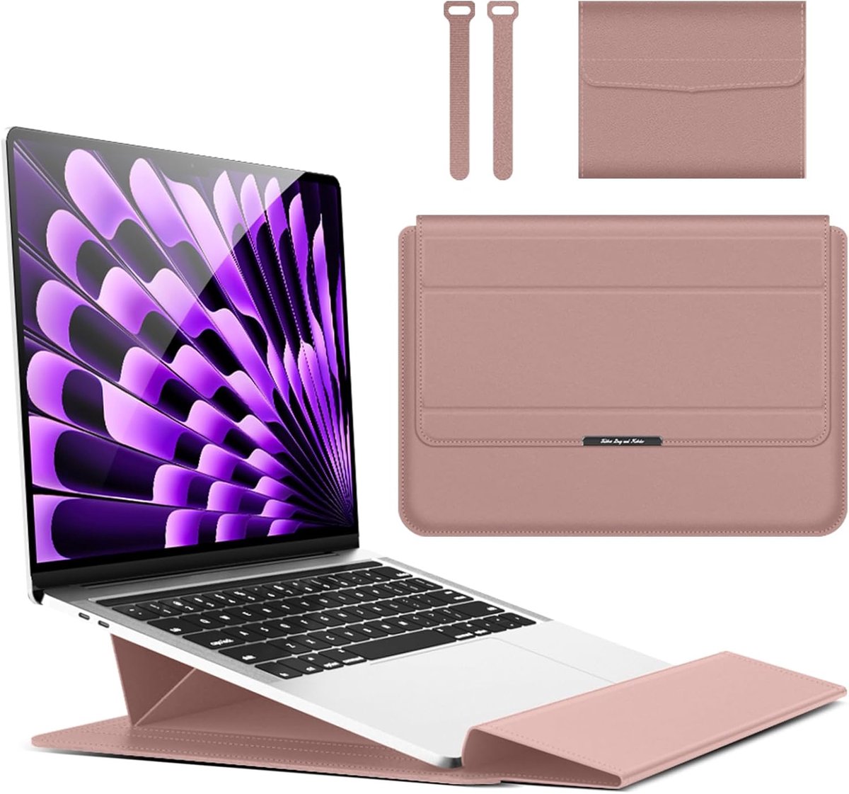 SnelShoppen - 15 15.6 inch Laptop Sleeve Hoes voor MacBook Air 15 M3/M2, MacBook Pro 16 M4/M3/M2/M1 Pro/Max, Verstelbare Stand Cover, Roze Goud