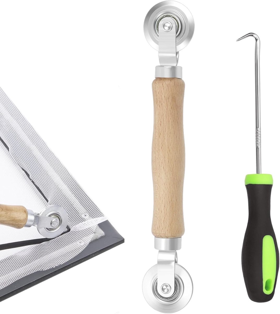 SnelShoppen - 2-delige Screen Repair Kit met Schermrol Gereedschap en Lager voor Vervangen en Installeren van Raam, Terras, Schuifdeur
