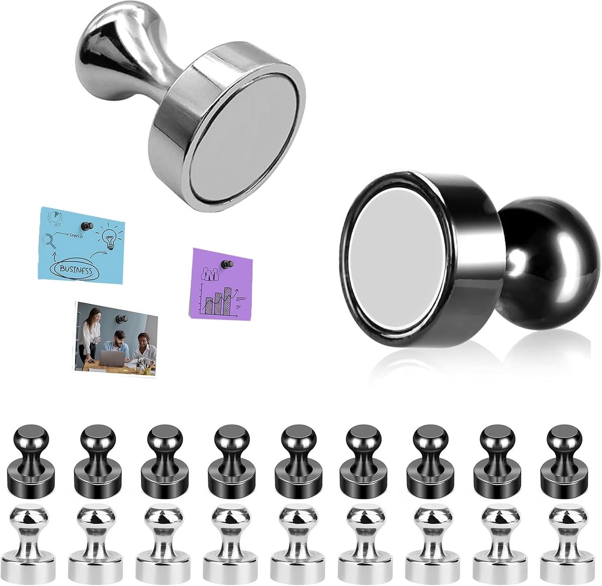 Whiteboard Magnets, Pack of 20, 12 x 16 mm, Strong Fridge Magnets in Silver/Black for Whiteboards, Bulletin Boards and - ShopVlot