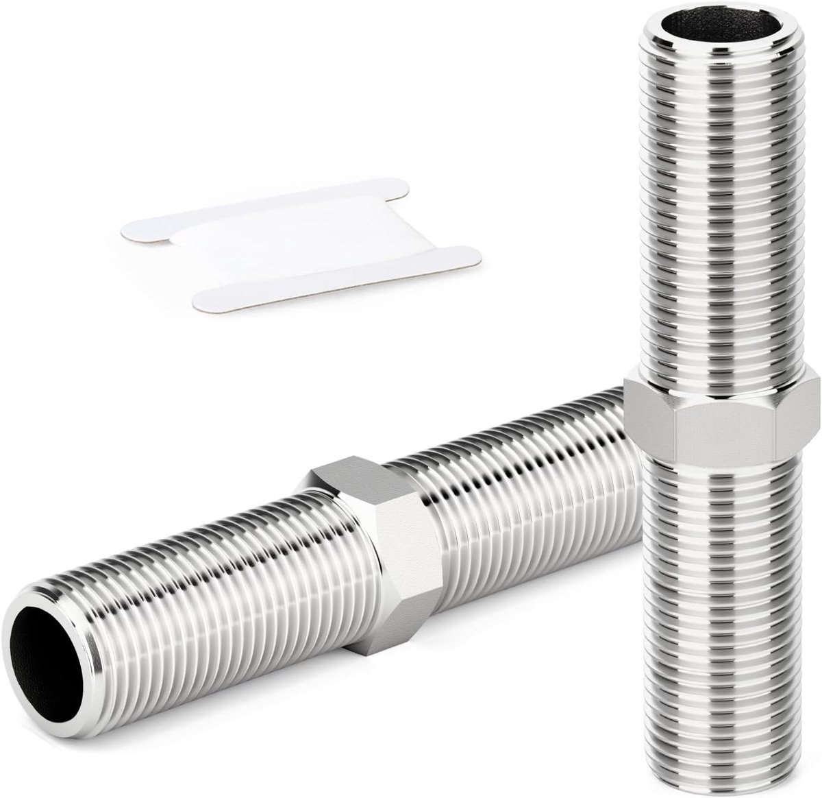 SnelShoppen - 2 Stuks Hex Nippel 1/2" BSP Mannelijk x 1/2" BSP Mannelijk 304 RVS Pijp Adapter Fittingen, 100mm Lengte, Corrosiebestendig, Voor Industr