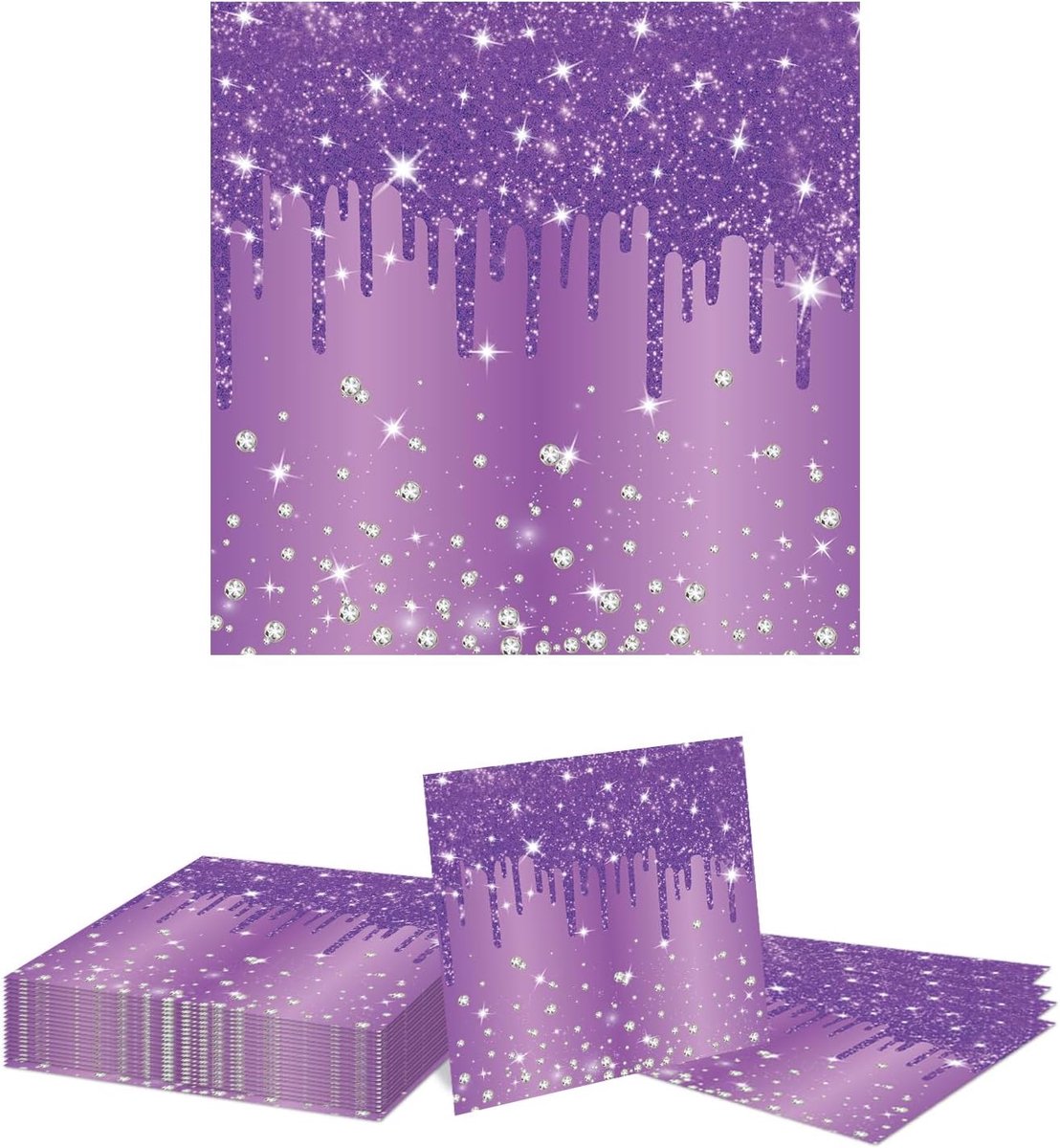 SnelShoppen - 20 Stuks Paarse Happy Birthday Servetten - Diamant Papier Servetten - Paarse Verjaardagsdecoraties voor Feest, Bruiloft, Jubileum, Verja
