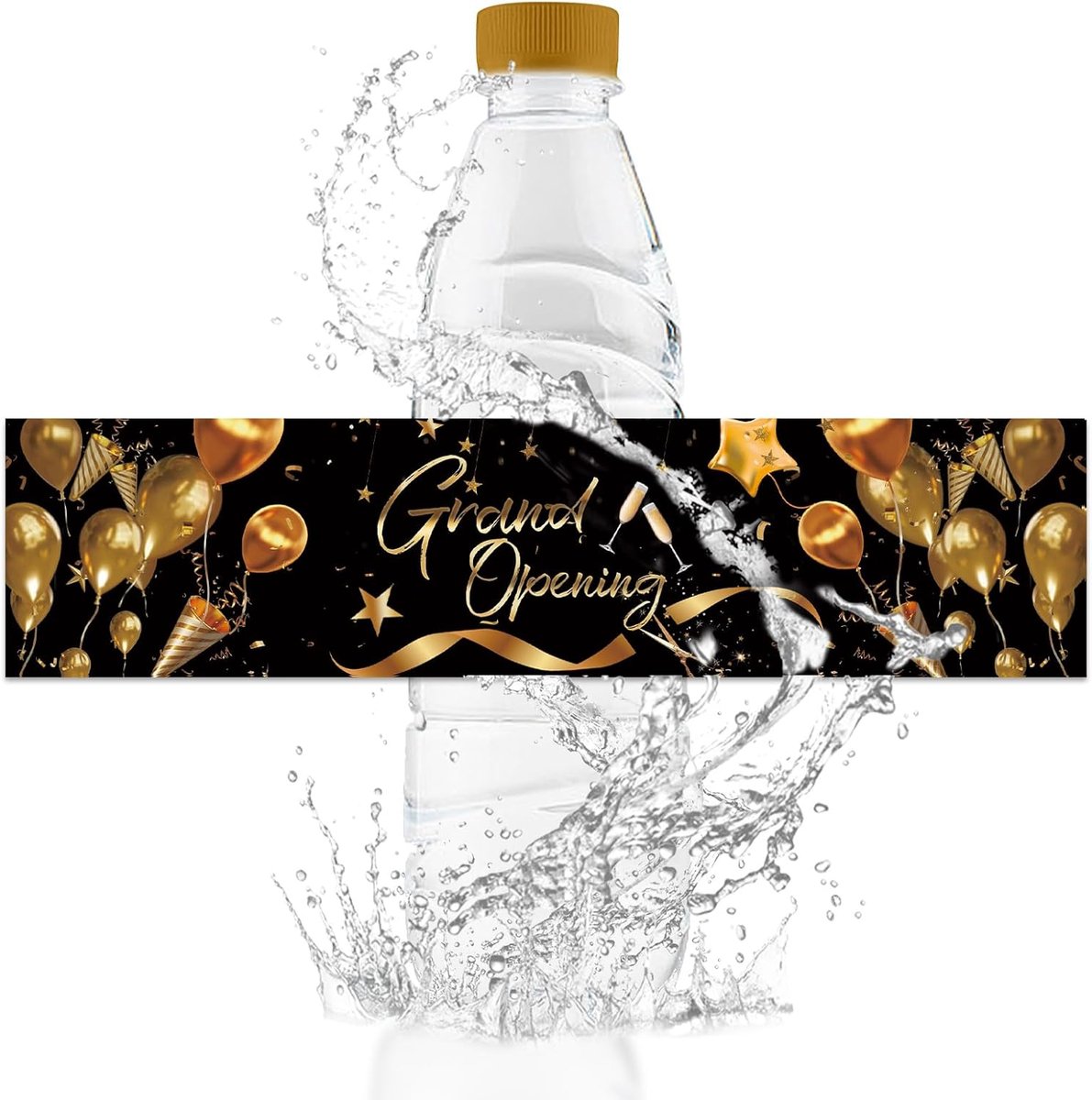 SnelShoppen - 50 Stuks Grote Opening Waterfles Labels Waterproof Drankwikkels Zwart Goud Stickers voor Opening Ceremonie Feest Decoratie