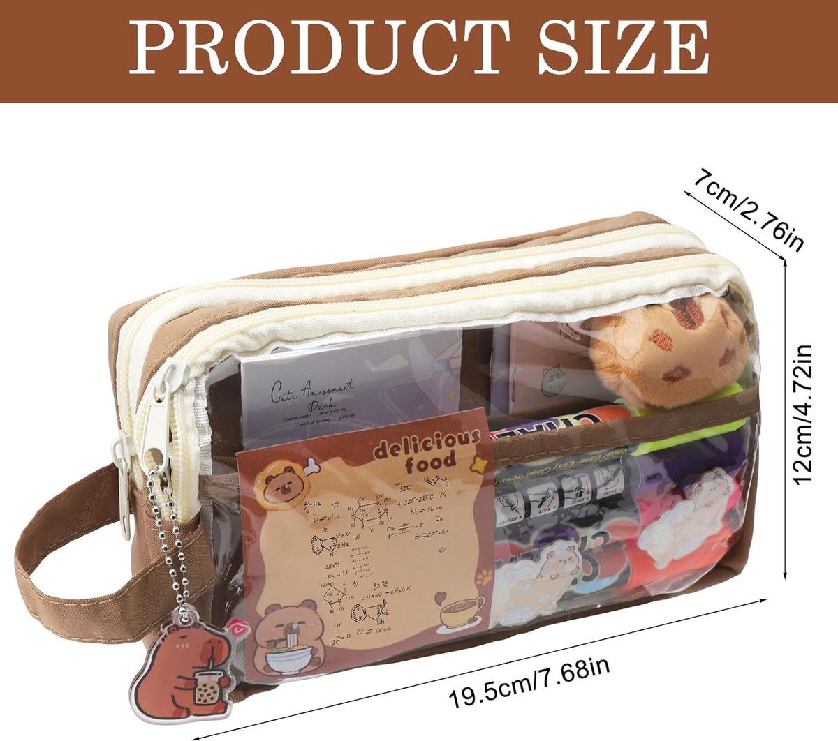 SnelShoppen - Schattige Capybara etui set voor kinderen, grote dieren pennenzak, multifunctionele pennenhouder voor meisjes, kleurrijke schoolspullen