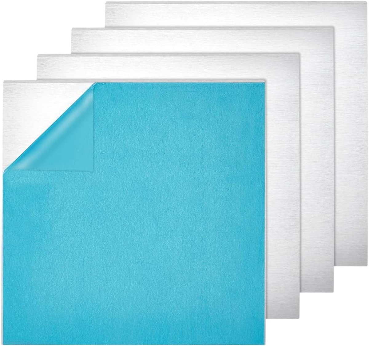 SnelShoppen - 4 Stuks 20x20cm Aluminium Panelen met Beschermfolie, 0.5mm Zilveren Aluminium Oefenschijven voor Sieraden Maken, Handstempelen en Emboss
