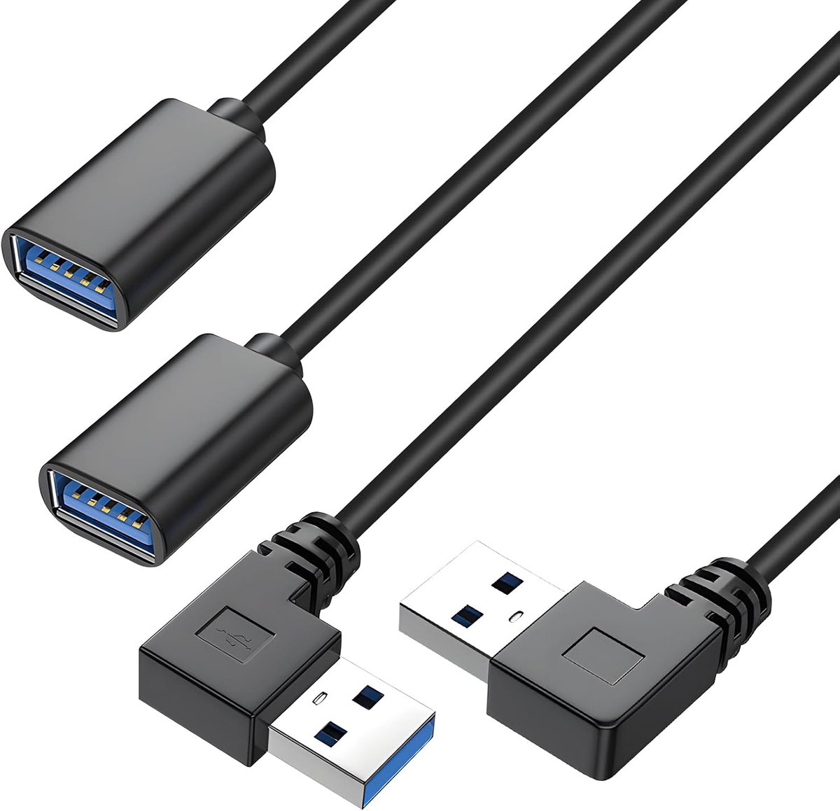 SnelShoppen - Pack van 2 30 cm USB Adapter Kabels met 90 Graden Hoekstekker, USB 3.0 Gegevensoverdracht en Oplaadkabel voor PC, Notebook, Laptop en US