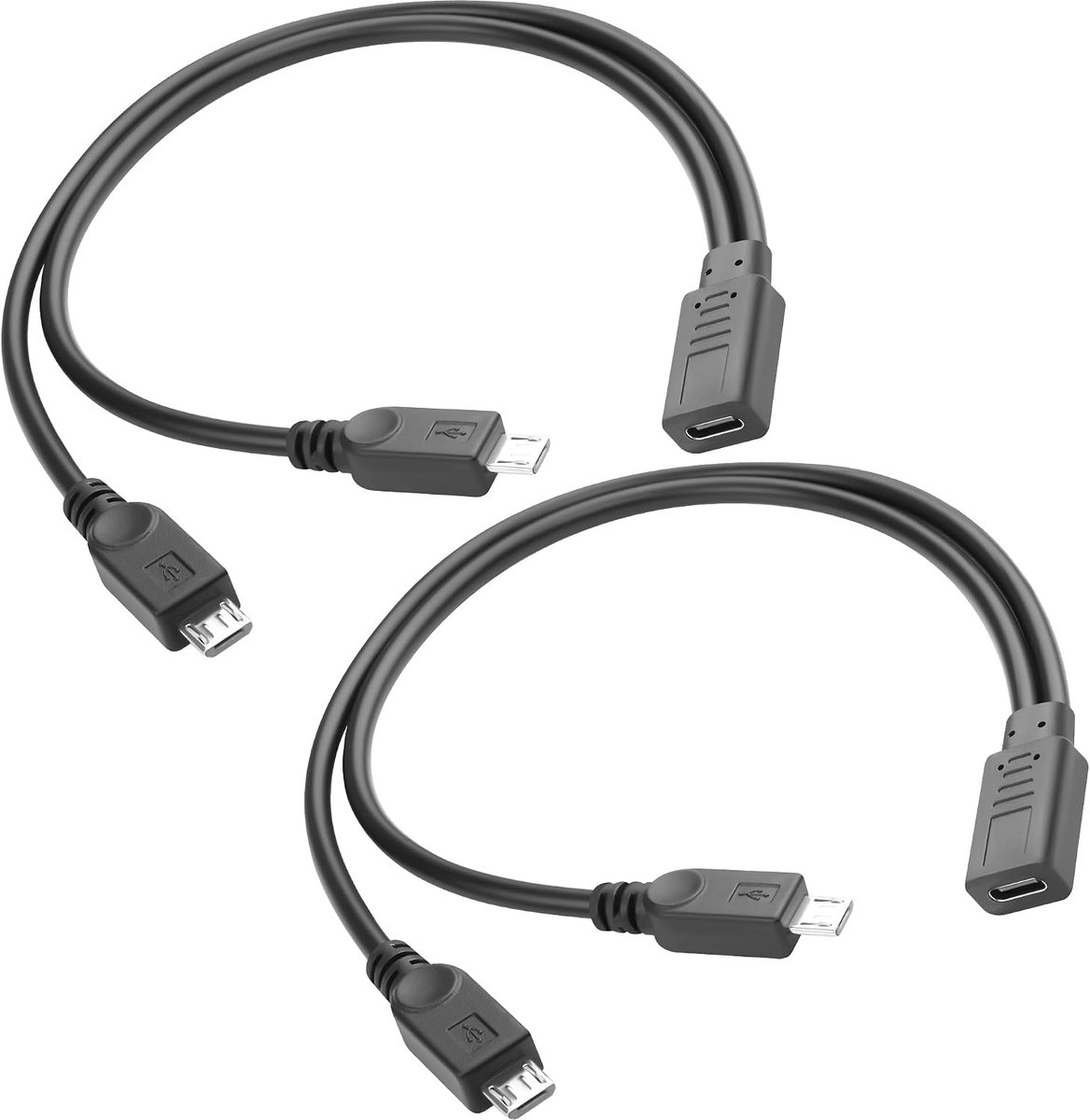 SnelShoppen - USB C naar 2 Micro USB Splitter Oplaadkabel 30cm Y-Vormige Verbinding - 5V3A Oplaadkabel - 2 Stuks - Voor Thuis, Camping en Meer