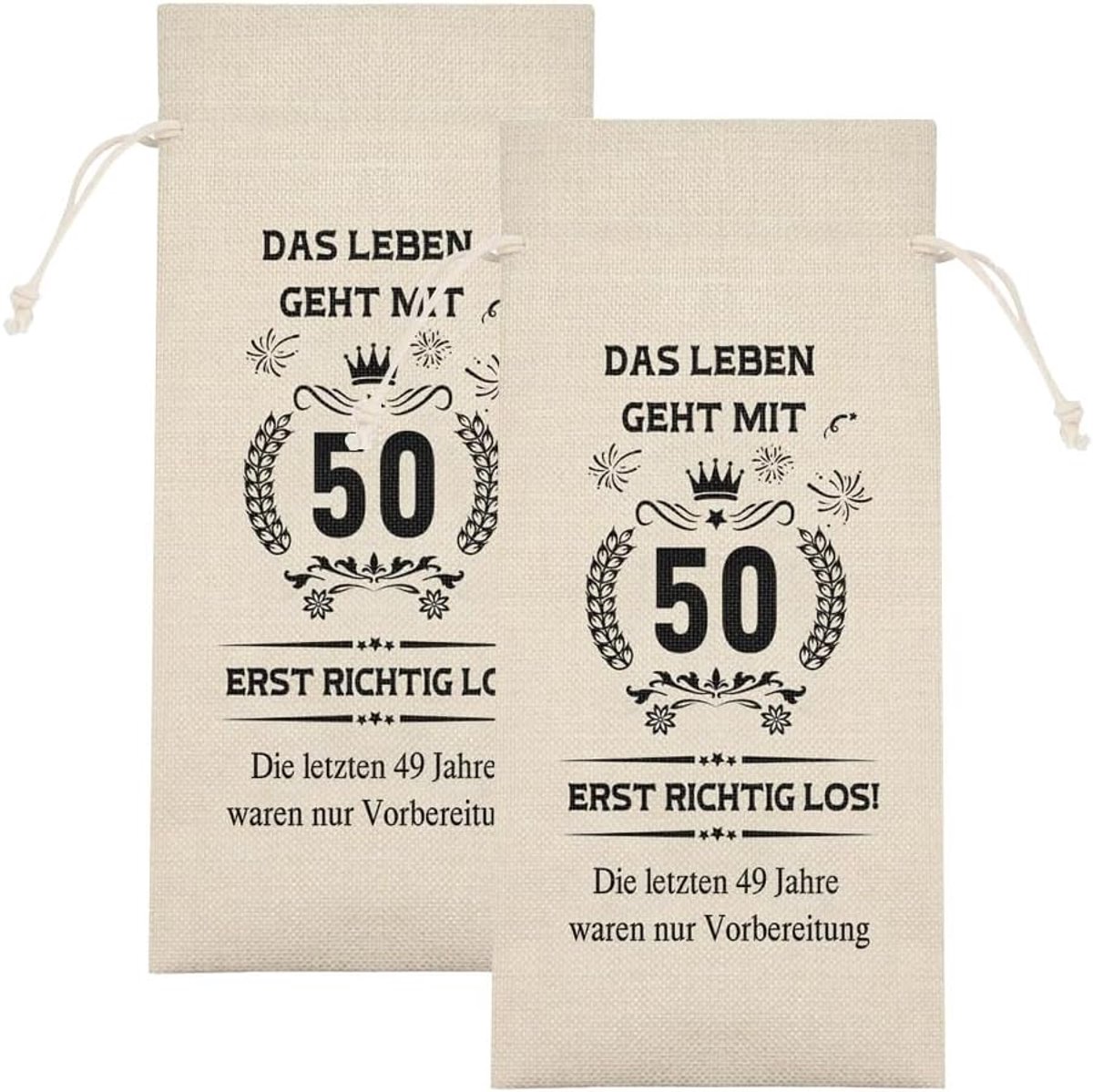 SnelShoppen - Champagnefles Cadeautas met Trekkoord, Jute, 50e Verjaardagscadeau, Retro Stijl, Bruiloft en Verjaardagsfeestdecoratie, Stevig en Natuur