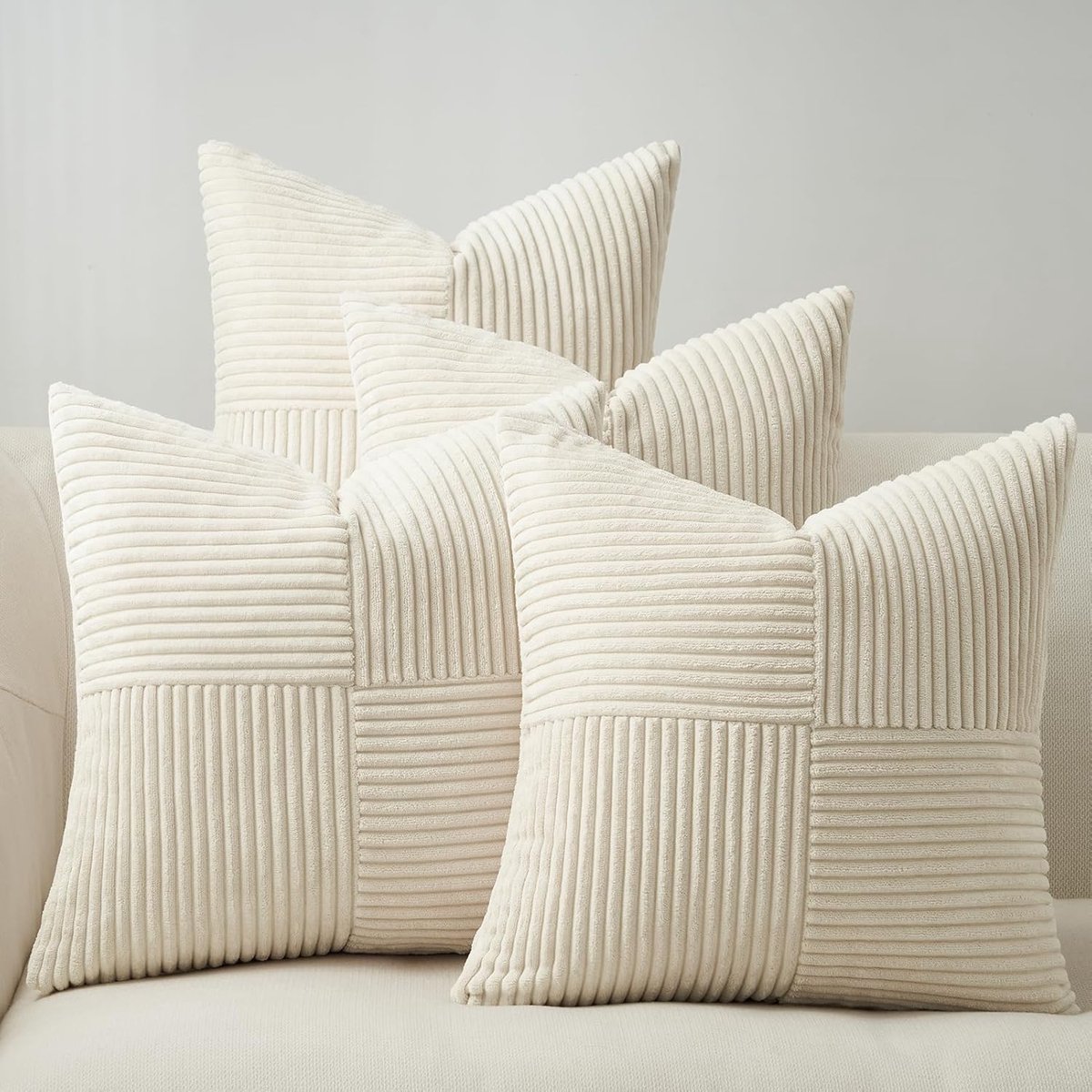 SnelShoppen - 4 Stuks Windmolen Vorm Kussenhoezen 45x45cm Crème Kleur Katoen Corduroy Zacht en Duurzaam voor Bank Slaapkamer Woonkamer