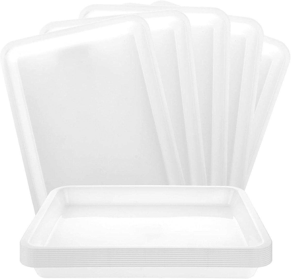 SnelShoppen - Rectangulaire Dienbladen Plastic - 34,5 x 25,5 x 3,2 cm - Herbruikbaar, Groot voor Café, Bar, Feesten, Keuken, Wit - Set van 15 Stuks