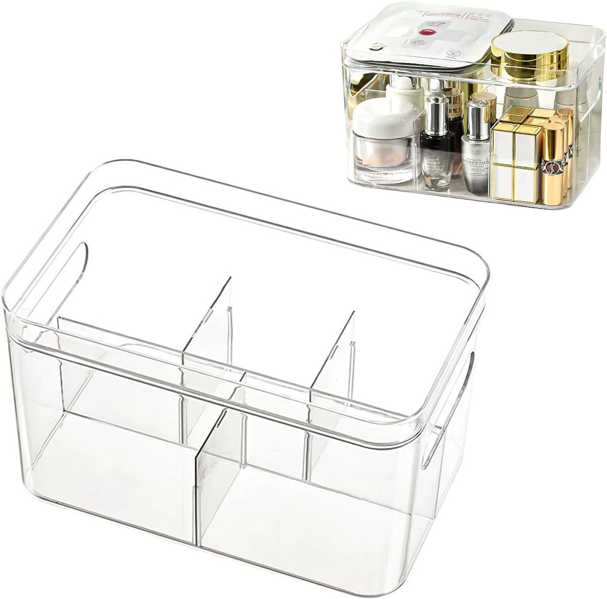 SnelShoppen - 2-laags transparante opbergdoos met 5 compartimenten, multifunctionele organizer voor make-up, borstels, lippenstiften en verzorgingspro