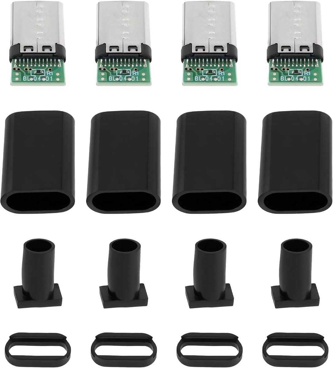 SnelShoppen - 10 Sets 4 Pin USB-C Connector Kit Type-C Male Plug Connector USB 3.1 DIY Solderen Zwart - PCB Board Aansluitingen voor Eigen Projecten