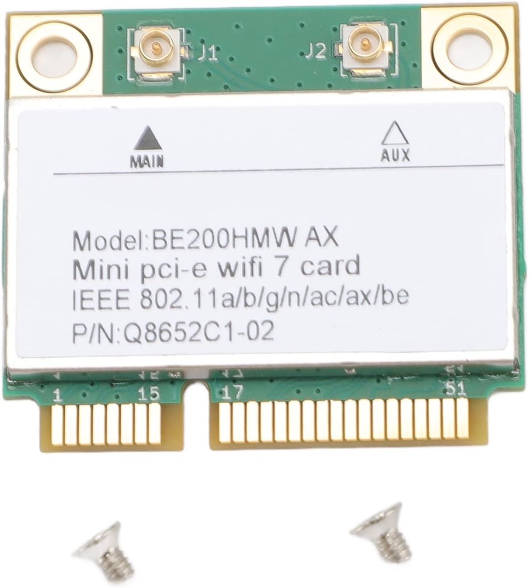 SnelShoppen - Wireless WiFi7 Kaart, Tri-Band 2.4G 5.8G 6G 8774Mbps Bluetooth 5.4 Mini Draadloze Adapter PCI E zonder Antenne