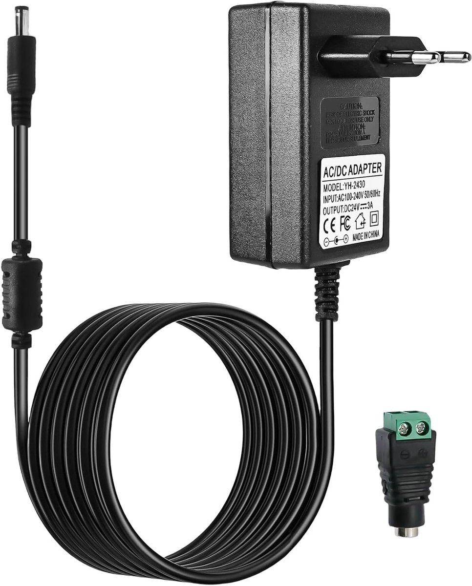 SnelShoppen - 24V 3A Voedingsadapter 72W AC naar DC Transformator voor Radio, Alarmklok, LED Strips, Verlichting en Switch - Hoogwaardige Vlamvertragi