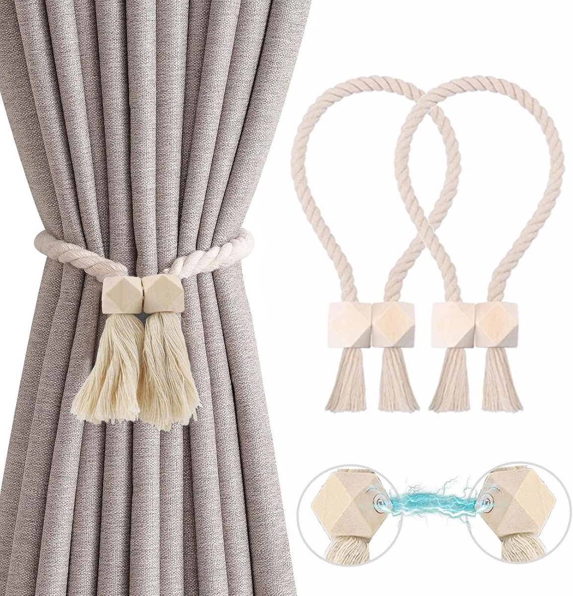 SnelShoppen - Magnetische Gordijnhouders, Handgeweven Boho Gordijnen, Duurzaam Katoen, Makkelijk te Installeren, Ideaal voor Thuis, Kantoor, Decoratie