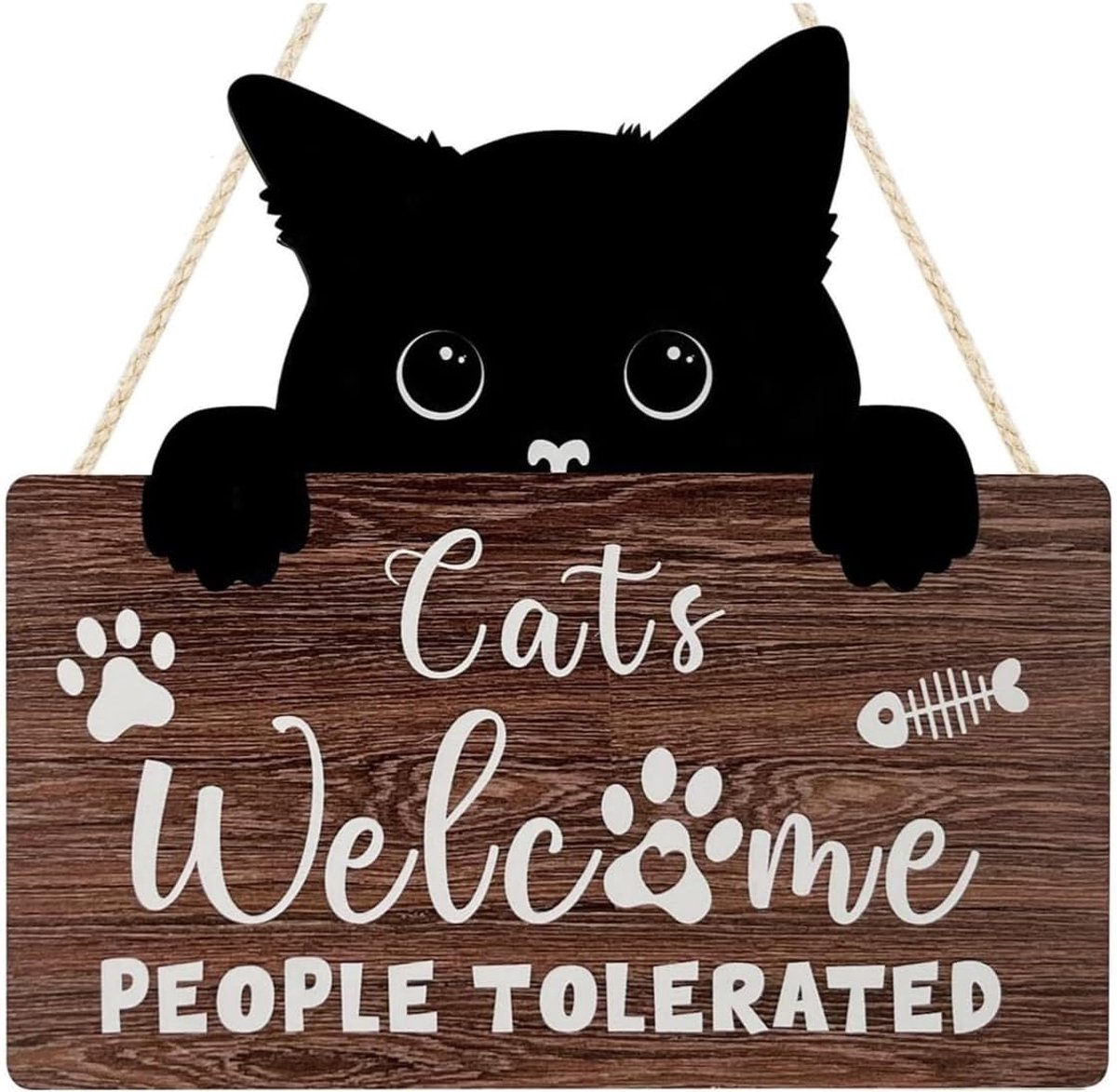 Houten welkomsbord katten 23,2x22cm - retro stijl - grappige quote - perfect voor kattenliefhebbers - SnelShoppen