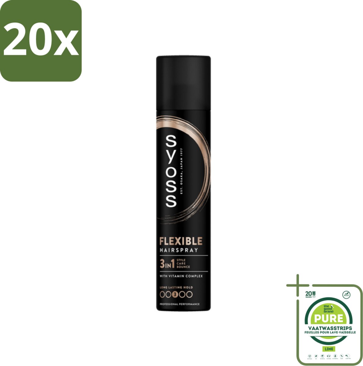 20 x Syoss - Hold & Flex - Haarspray - Flexibele Fixatie - 300 ml - Grootverpakking - Haarspray - Flexibele Fixatie - Natuurlijke Finish - Styling - Verzorging