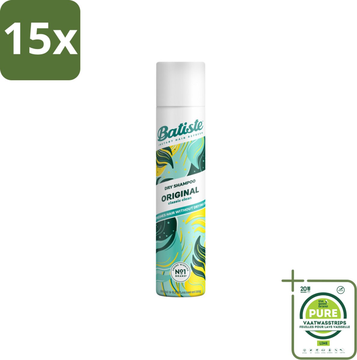 15 x Batiste - Original - Droogshampoo - Klassieke Frisse Geur - Geeft Volume en Textuur - 200ml - Grootverpakking - Droogshampoo - Haarverzorging - Batiste - Fris Haar - Volume
