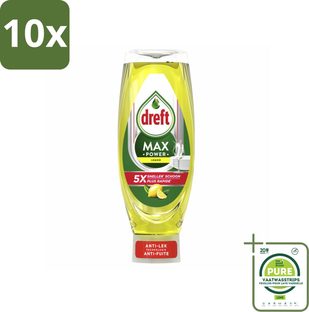 10 x Dreft - Afwasmiddel - Max Power Citroen - Extra ontvettend - 730 ml - Grootverpakking - Afwasmiddel - Vetverwijderaar - Citroengeur - Schoonmaakkracht - Gebruiksgemak