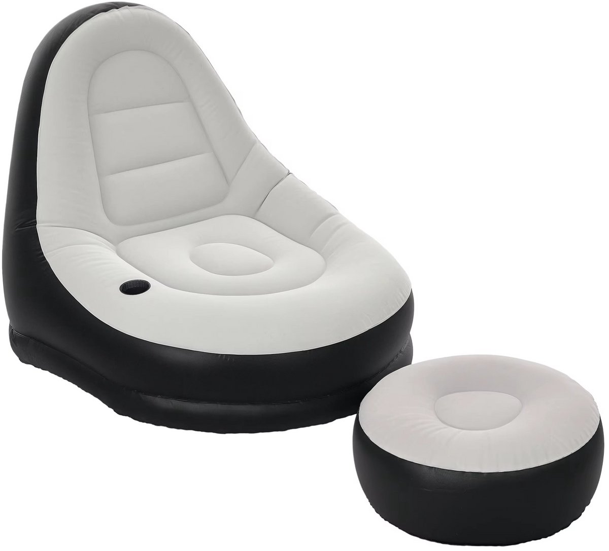 JOYNEXTBUY - Opblaasbare Loungebank met Voetsteun - Pluche Zachte Luchtbank - Stoffen Look - Bekerhouder - Zwart