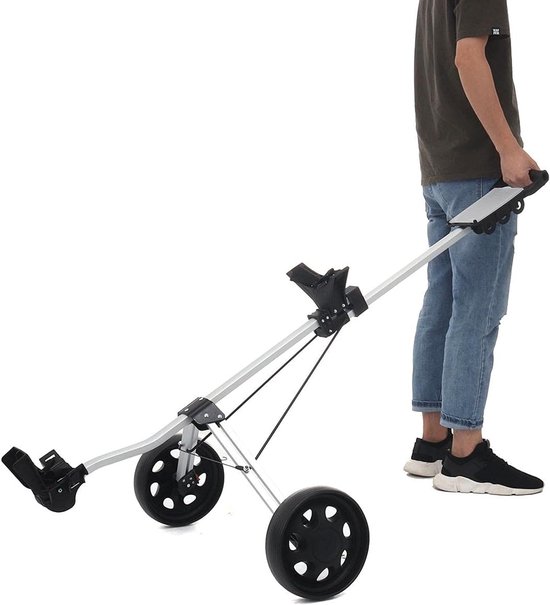 Golf Trolley - Golfkar Aluminium - Golfen Buiten - Inklapbaar Met Rem - 142 x 72 cm - Zwart — afbeelding 4