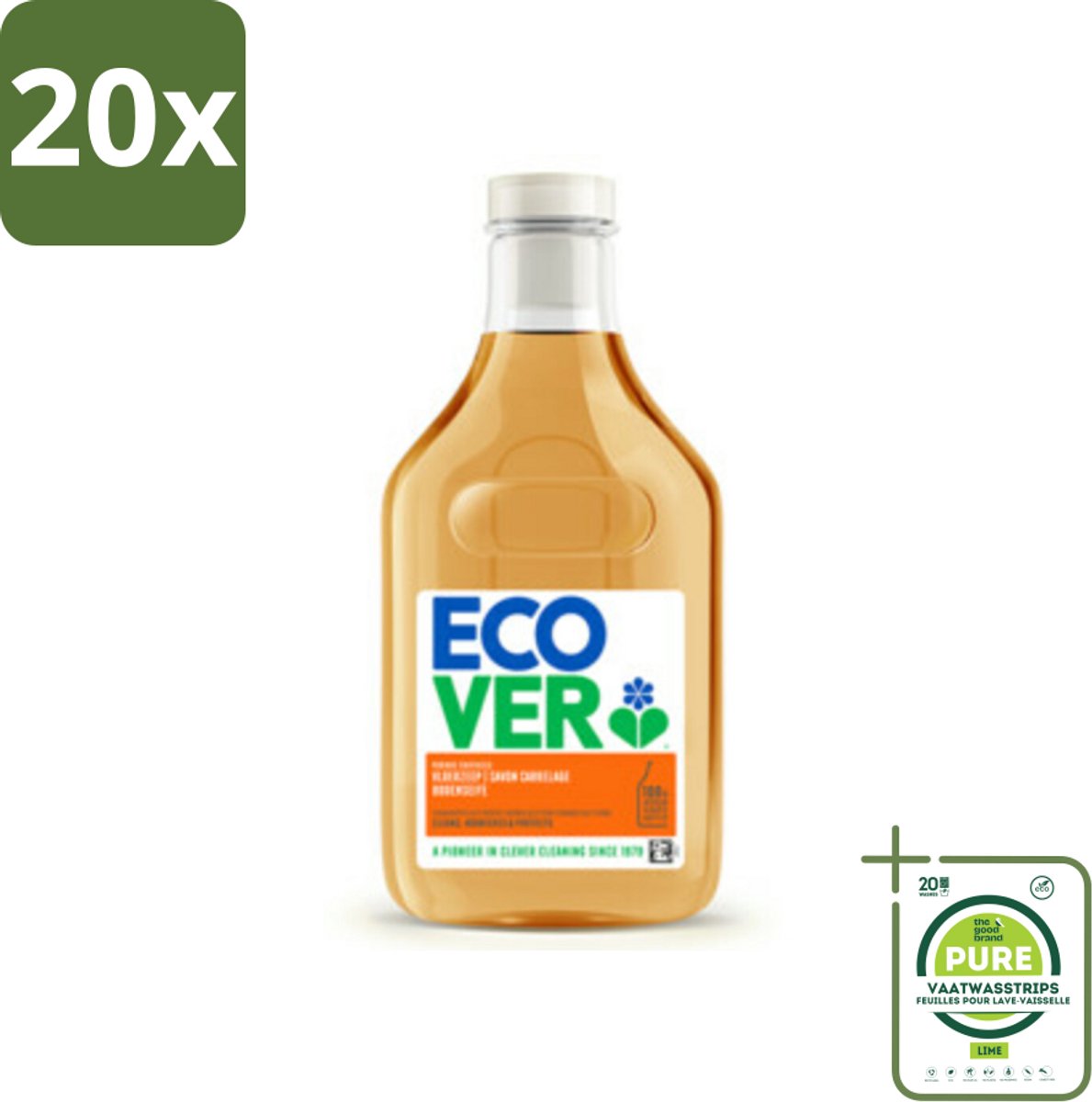 20 x Ecover - Vloerzeep - Sinaasappel & Citroen - 1 liter - Grootverpakking - Vloerzeep - Natuursteen - Tegels - Beton - Milieuvriendelijk