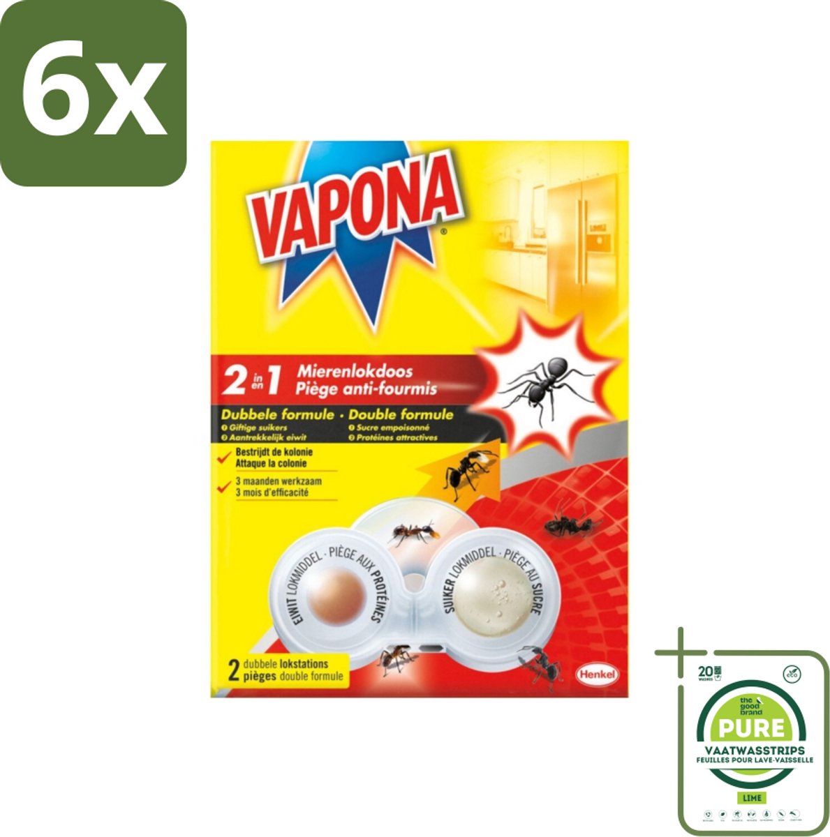 Vapona – Mierenlokdoos – Dubbele Insectenval - Voordeelverpakking - 6 stuks - Mierenbestrijding - Mierenlokdoos