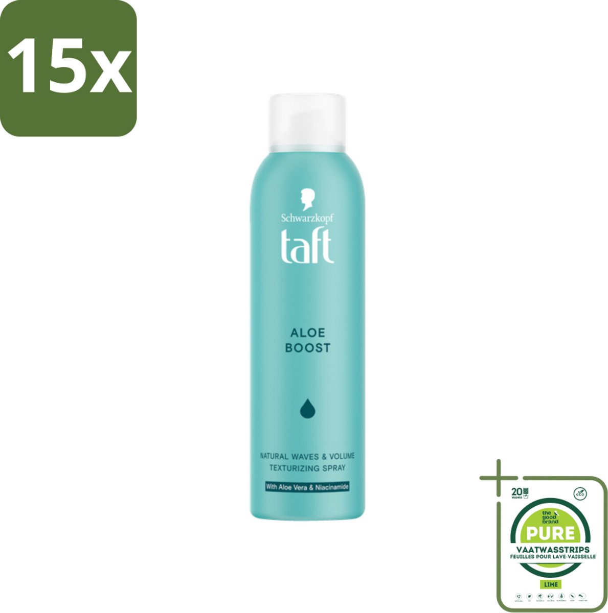 15 x Taft - Texturizing Spray - Aloe Boost - Lichtgewicht volume - 150 ml - Grootverpakking - Haarspray - Volume Spray - Texturizing Spray - Natuurlijke Golven - Aloe Vera