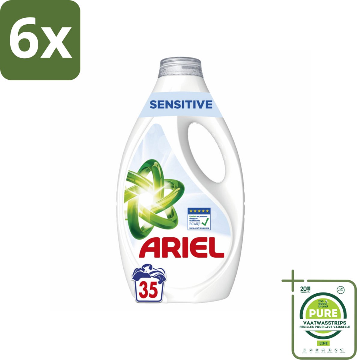 Ariel – Sensitive – Vloeibaar Wasmiddel – 1,58 L - Voordeelverpakking - 6 stuks - Gevoelige huid - Wasmiddel zonder kleurstoffen
