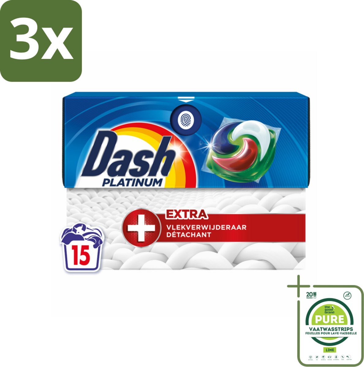 3 x Dash – Wasmiddelcapsules – 4in1 Platinum Pods + Extra Vlekkenverwijderaar – 15 capsules - Grootverpakking - Vlekverwijdering - Wasmiddel - Wascapsule - Krachtige Reiniging - Extra Vlekverwijdering