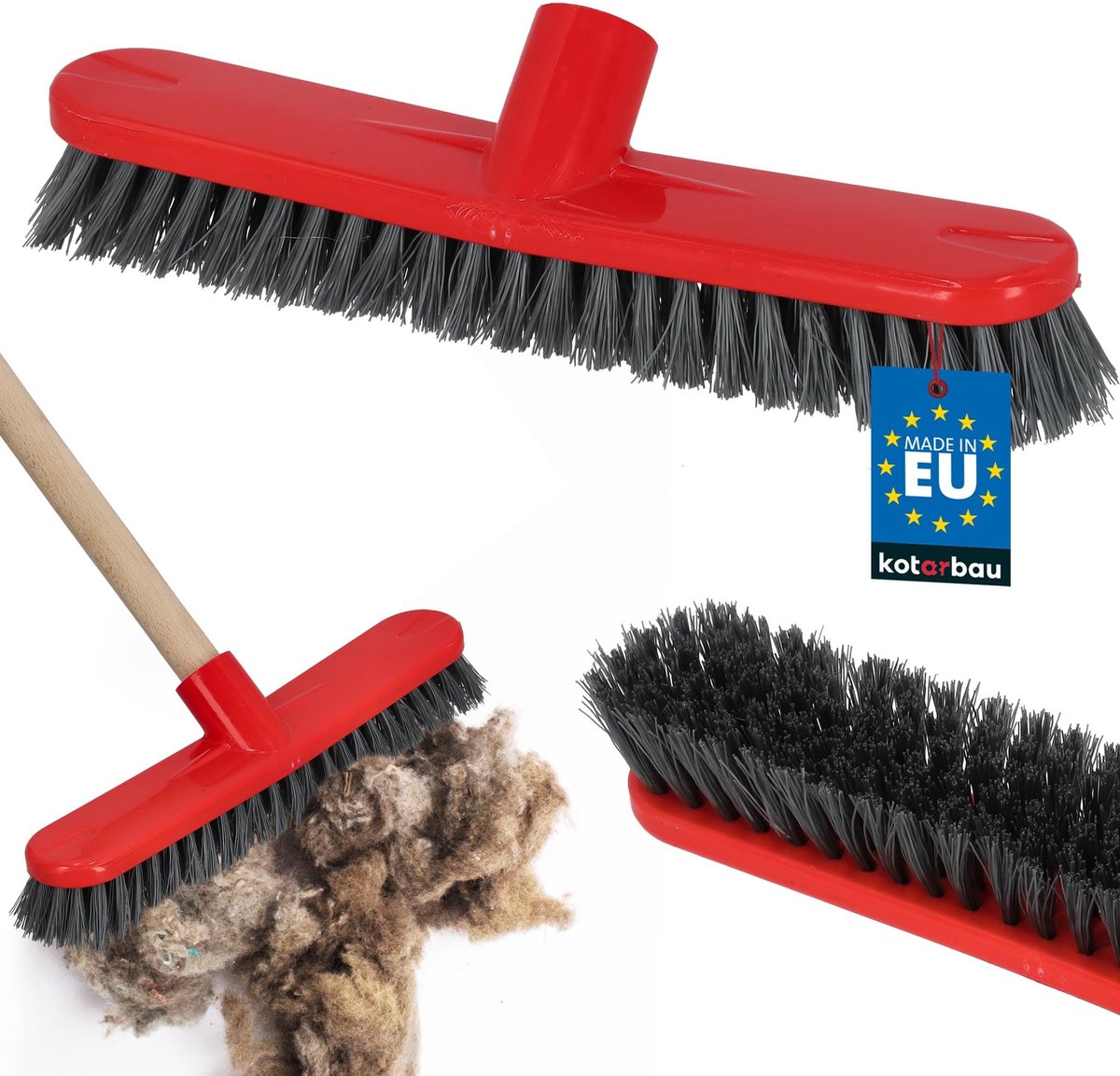 KOTARBAU® Straatbezem - Vloerschrobber - Veegbezem - Tuinbezem - 26,5 cm - met PVC-Borstelharen - Schrobborstel - zonder Steel - Kunststof - Rood en Zwart