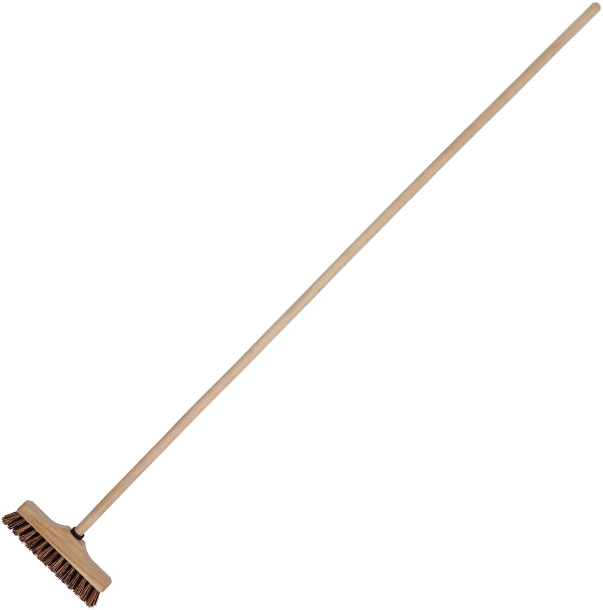 KOTARBAU® Vloerschrobber - Straatbezem - Harde Bezem voor Buiten - 23 cm - Schrobborstel - met Natuurlijke Borstelharen - met Houten Steel - Houten Bezemkop - Bruin