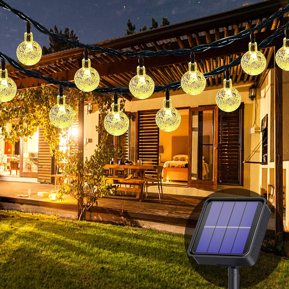 SnelShoppen - Solar Fairy Lights Buiten 50 LED Warm Wit - 8 Modi Waterdicht Tuinverlichting voor Trouwfeesten, Tuin, Balkon, Kerst, Feesten