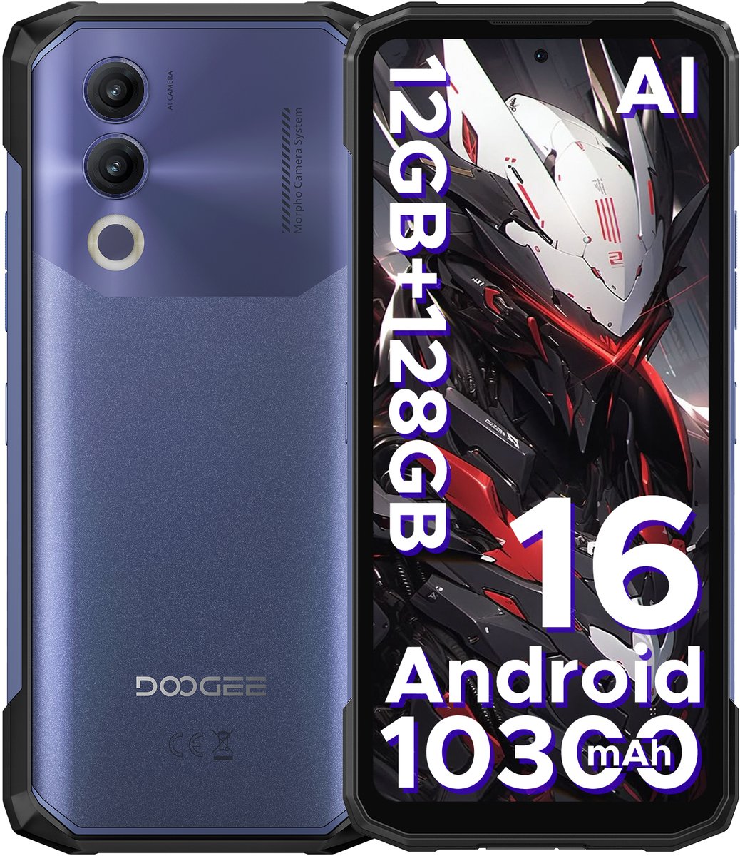 DOOGEE Blade 20X - Robuuste Telefoon - Smartphone - 12 GB RAM+128 ROM（2TB/TF) - 10300mAh/18W - UNISOC T7250 - Android 16 - 6,6-inch HD+ 90Hz - 16MP Camera - IP68 - Vingerafdruk - Triple card slot - Face ID - NFC - GPS - OTG -Paars