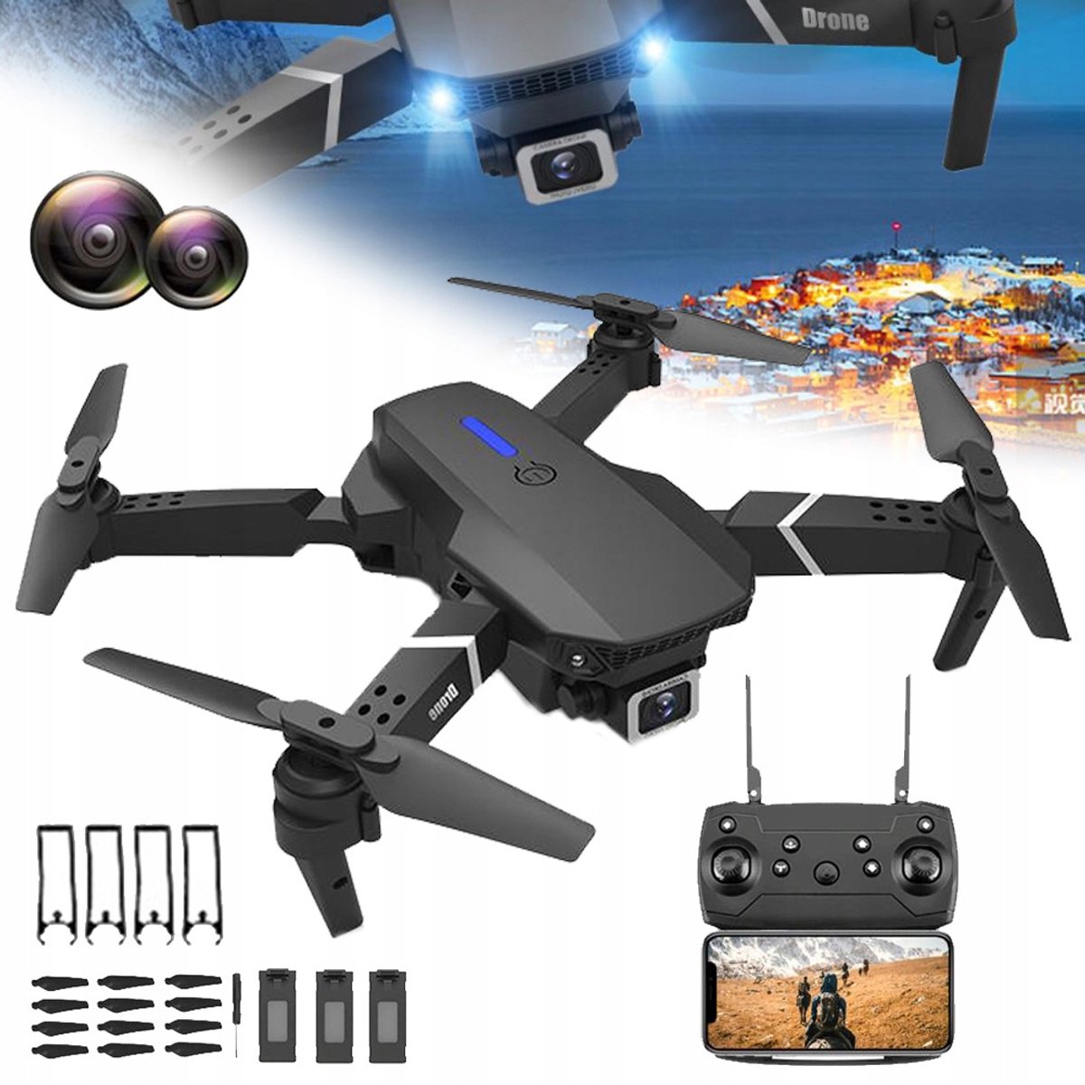 Opvouwbare 4K-Drone Met Dubbele Camera WiFi En Traject Vlucht - Hoogte Behoud Foto/Video via Gebaren 90° Verstelbare Lens Draagbare RC-Helikopter