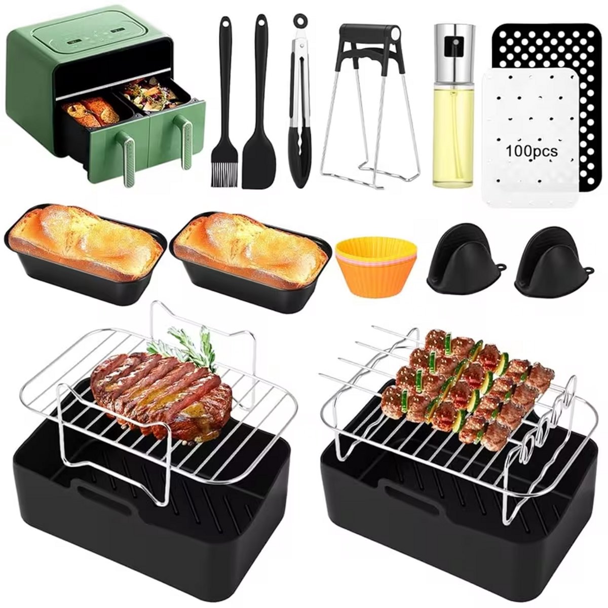 Airfryer Accessoires Set - Airfryer Accessoires - Compatibel met AF300EU, AF400EU, SL400EU, COSORI, Innsky en Double Stack XL