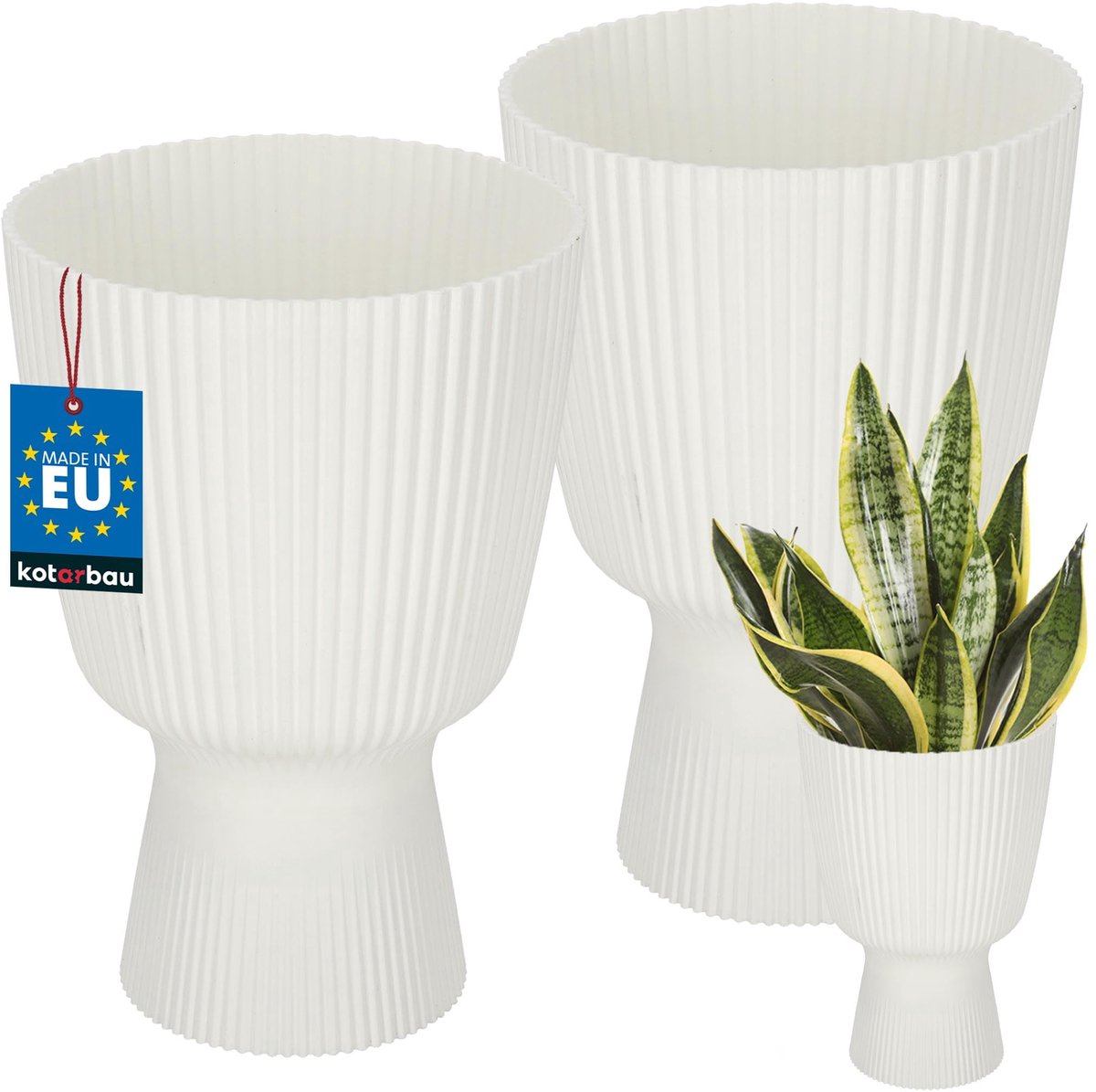 KOTARBAU® 2 Stuks - Bloempot - Plantenpot met Sokkel ⌀ 18 cm - PVC - Geribbelde Orchideeënpot - H: 27 cm - Wit - Kelkvorm