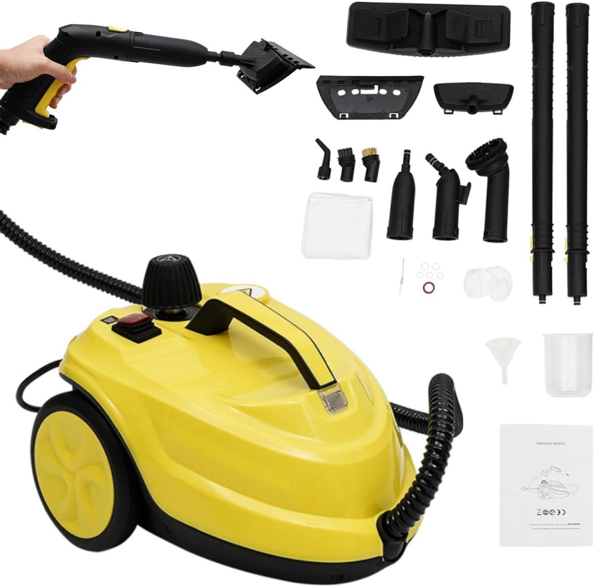 Stoomreiniger - Stoomreiniger met accessoires - Grondig schoonmaken - Krachtige 2000W motor - 1.8L tank - Geel