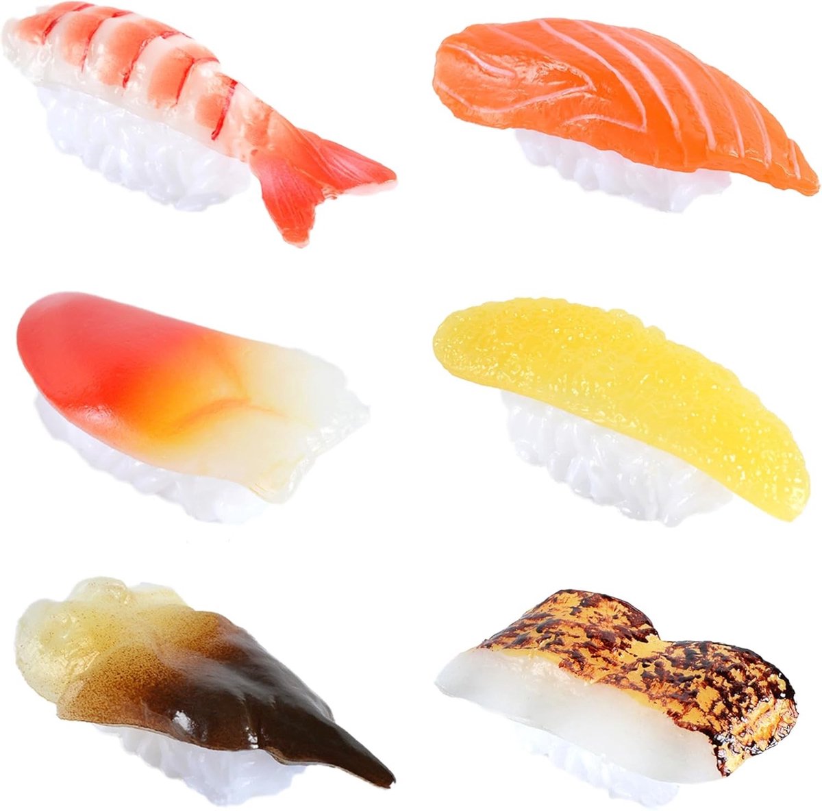 Realistisch levensecht Nigiri sushi model voor decoratie, display en fotografie - 6 stuks kunstvoedsel set